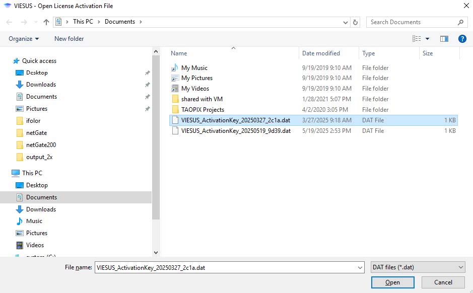 Select activation file dialog