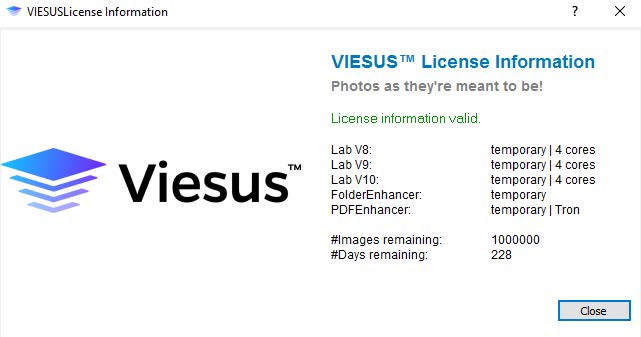 License information dialog